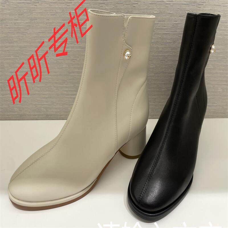 蹀愫短靴女鞋粗高跟圆头时装靴