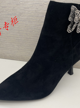 tigrisso蹀愫女鞋2025冬季尖头细跟蝴蝶水钻短靴女靴子TA64720-14