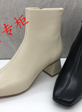 Le saunda莱尔斯丹女鞋2024冬季方头粗高跟时装女短靴子4T5T60506