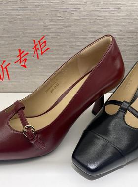 蹀愫女鞋 2025年春季方头T字带玛丽珍复古高跟鞋单鞋女TA54537-12