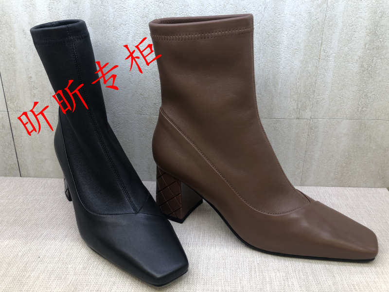 Dissona迪桑娜女鞋2023冬季粗高跟袜靴女圆头短靴子688386 688360