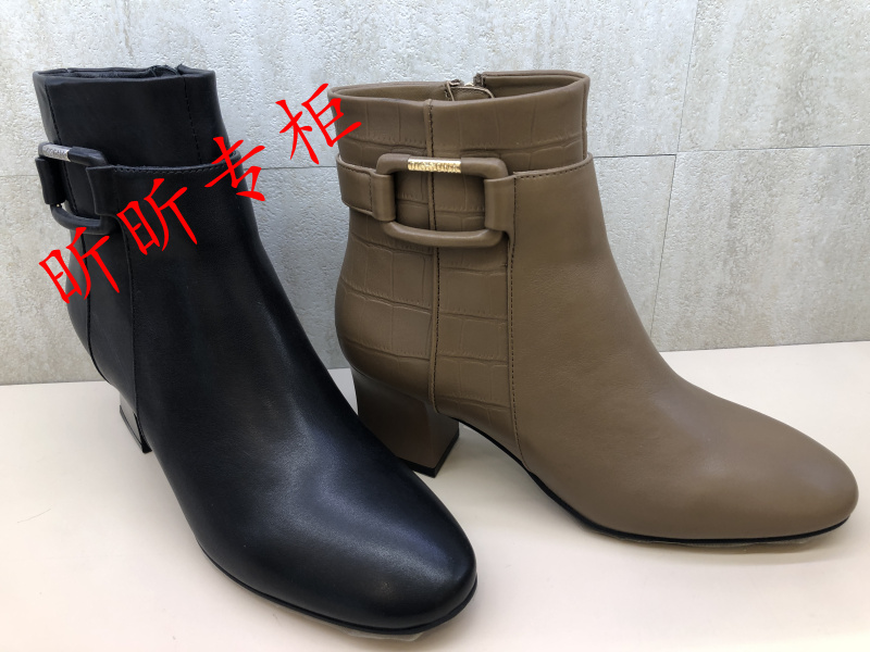 Dissona迪桑娜女鞋2023年冬季新款粗高跟圆头短靴子662881 662860