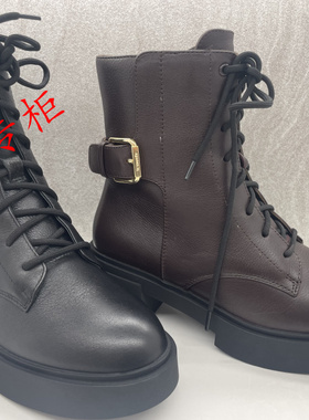 Lesaunda莱尔斯丹2023冬季粗跟马丁靴女鞋圆头绒里短靴子4T49018V