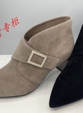 tigrisso蹀愫女鞋2025冬季粗高跟踝靴女尖头时装短靴子TA65705-17