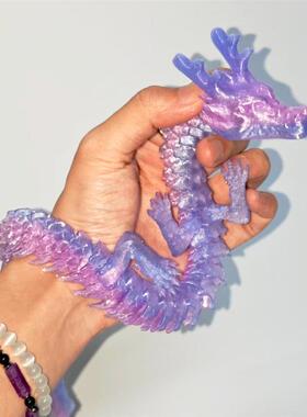 。3D打印水晶炫彩龙男孩桌面摆件3D打印龙国潮发光创意玩具儿童礼