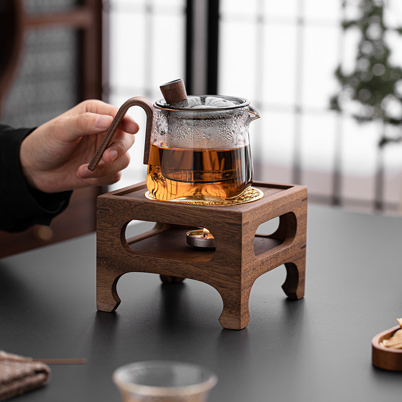 胡桃木温茶炉蜡烛煮茶底座保温暖茶器提香器烘茶炉围炉煮茶温茶器