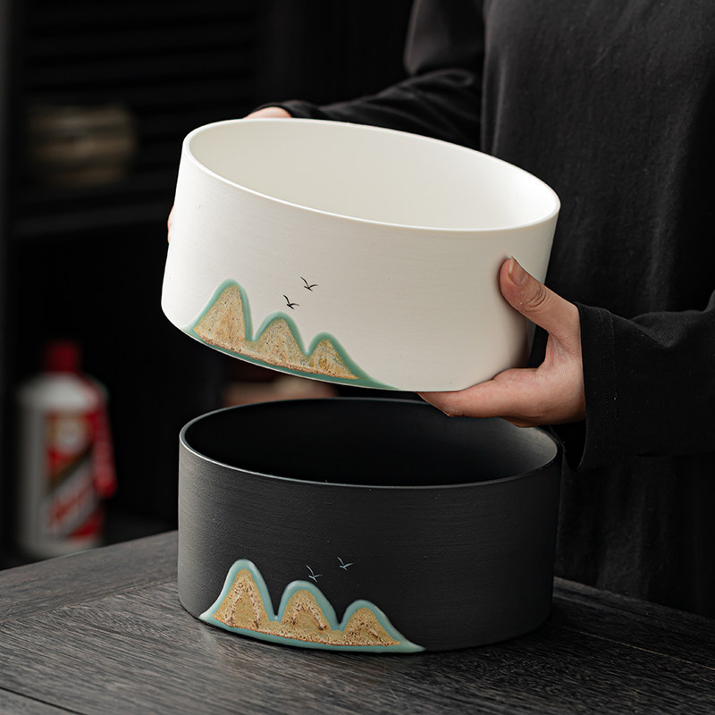 直筒黑陶茶洗笔洗收纳碗家用复古大号水盂建水茶渣缸茶具泡茶配件