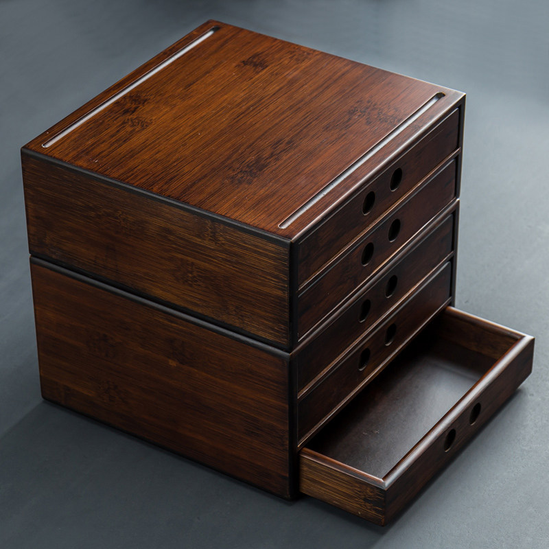 竹制普洱茶收纳盒茶仓茶饼架子工具单层抽屉式分茶盘功夫茶道配件