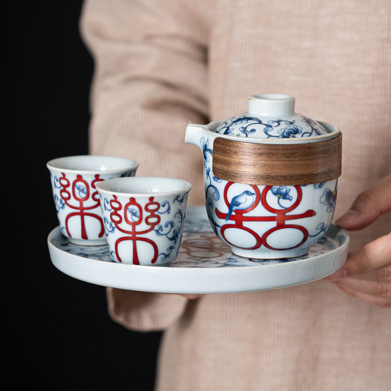 结婚礼物小茶杯敬茶托盘套装订婚送闺喜庆节日寿宴会伴手礼盒定制