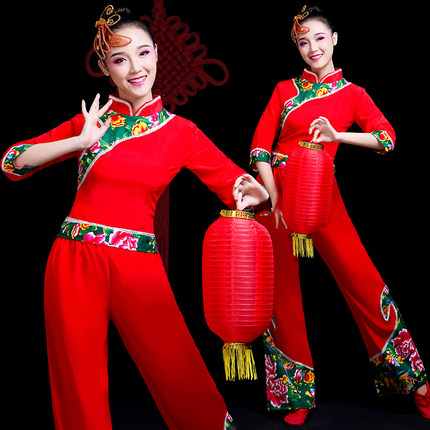 秧歌服演出服2026新款扇子舞蹈服装成人红色中国风灯笼舞服套装女