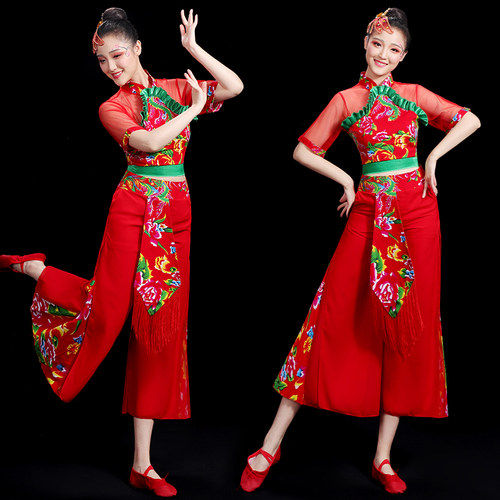 秧歌服演出服女2026新款手绢短袖胶州东北大花布衣服套装舞蹈服装 - 封面
