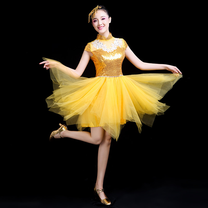 现代舞舞蹈服装2021新款成人合唱服纱裙亮片开场舞蓬蓬裙演出服女在类目 女装/女士精品, 唐装/民族服装/舞台服装, 民族服装/舞台装中 - 来自Buy2taobao.com提供专业的淘宝代购服务