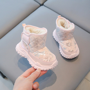 小溜宝儿童雪地靴冬季男童加绒保暖棉鞋女童靴子防水大中小童棉靴