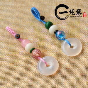 纯手工原创菩提白玉琉璃平安扣汽车钥匙扣包包挂件钥匙链情侣包邮