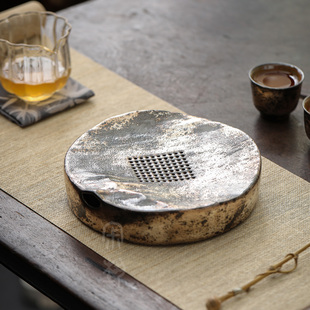 2026新款鎏银圆形壶承轻奢陶瓷包银储水壶托小干泡盘正方形小茶盘