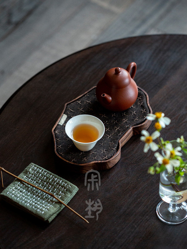胡桃木如意托盘小干泡茶盘创意实木茶台壶承带防水茶垫茶道零配