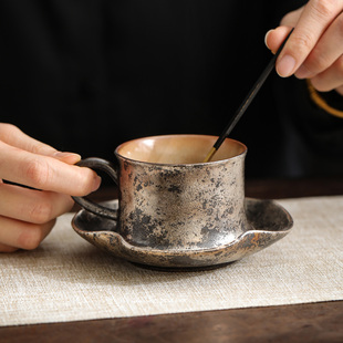 2026新款银釉咖啡杯碟套组礼盒装烧银箔茶杯鎏银高档杯含托套装