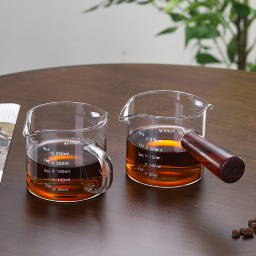 咖啡奶盅玻璃刻度杯小量杯分享壶倒奶杯意式浓缩咖啡萃取杯玻璃杯