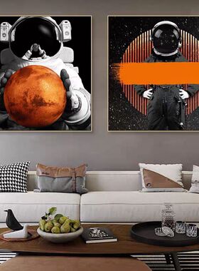 宇航员挂画酒店太空人橙色主题装饰画宇宙星空酒吧清吧Nasa壁画