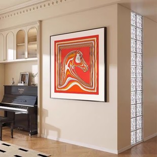 马到成功 新中式客厅装饰画法式轻奢高级感马家丝巾图案玄关挂画