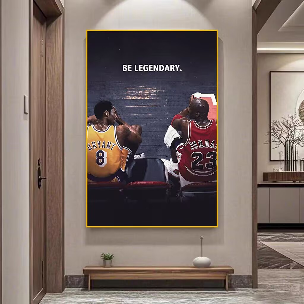 NBA乔丹科比同框篮球主题玄关背景墙挂画明星客厅卧室床头挂壁画