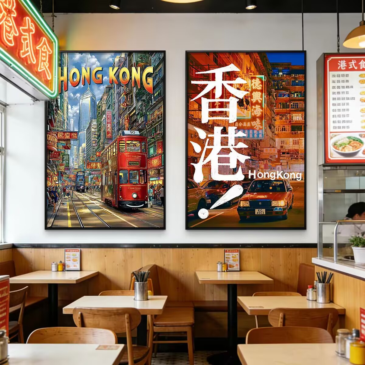 港风复古香港街景奶茶店挂画