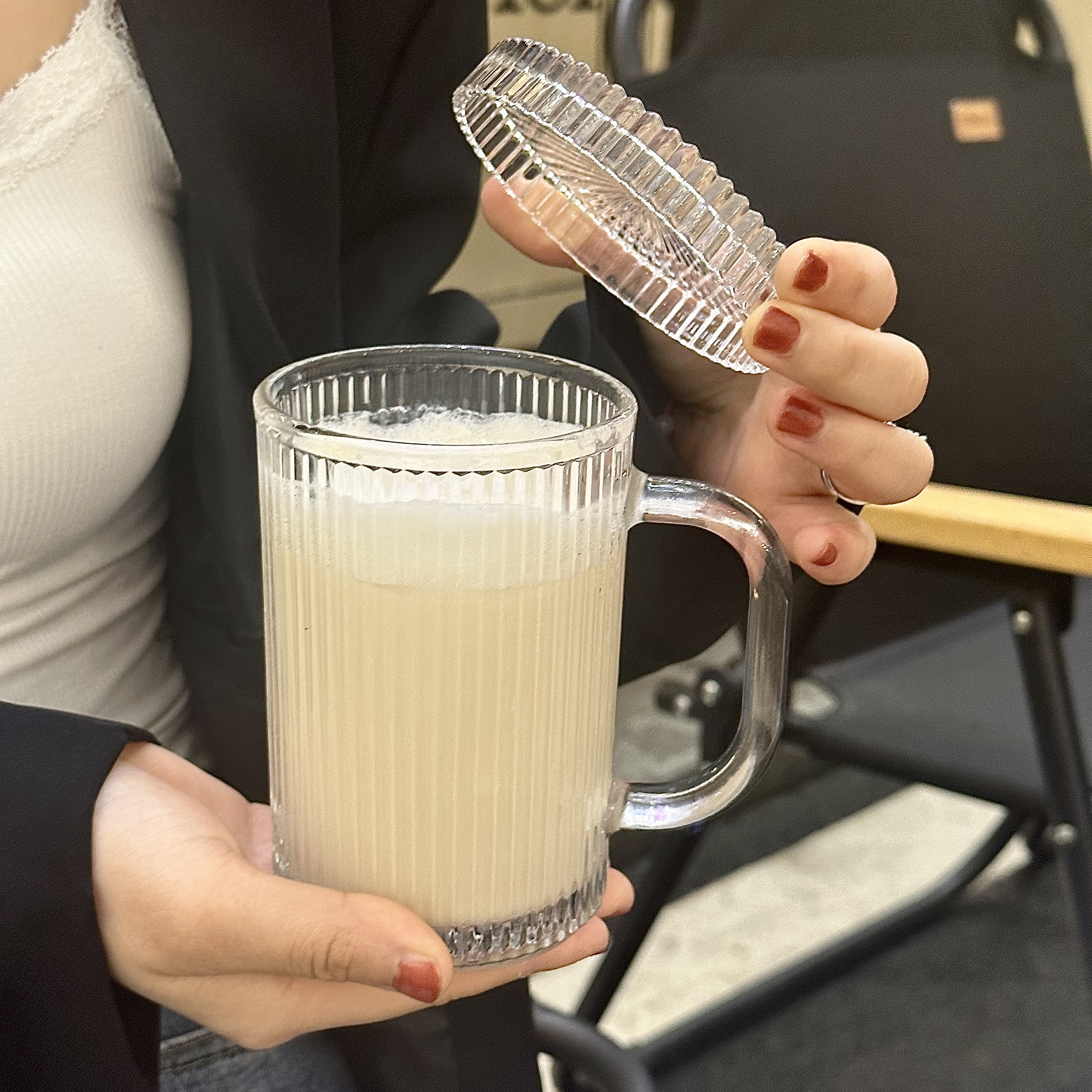 玻璃马克杯竖条纹耐高温