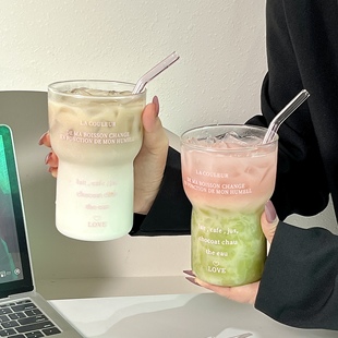 ins风印花字母高硼硅玻璃杯饮品杯水杯果汁牛奶咖啡杯大容量杯子