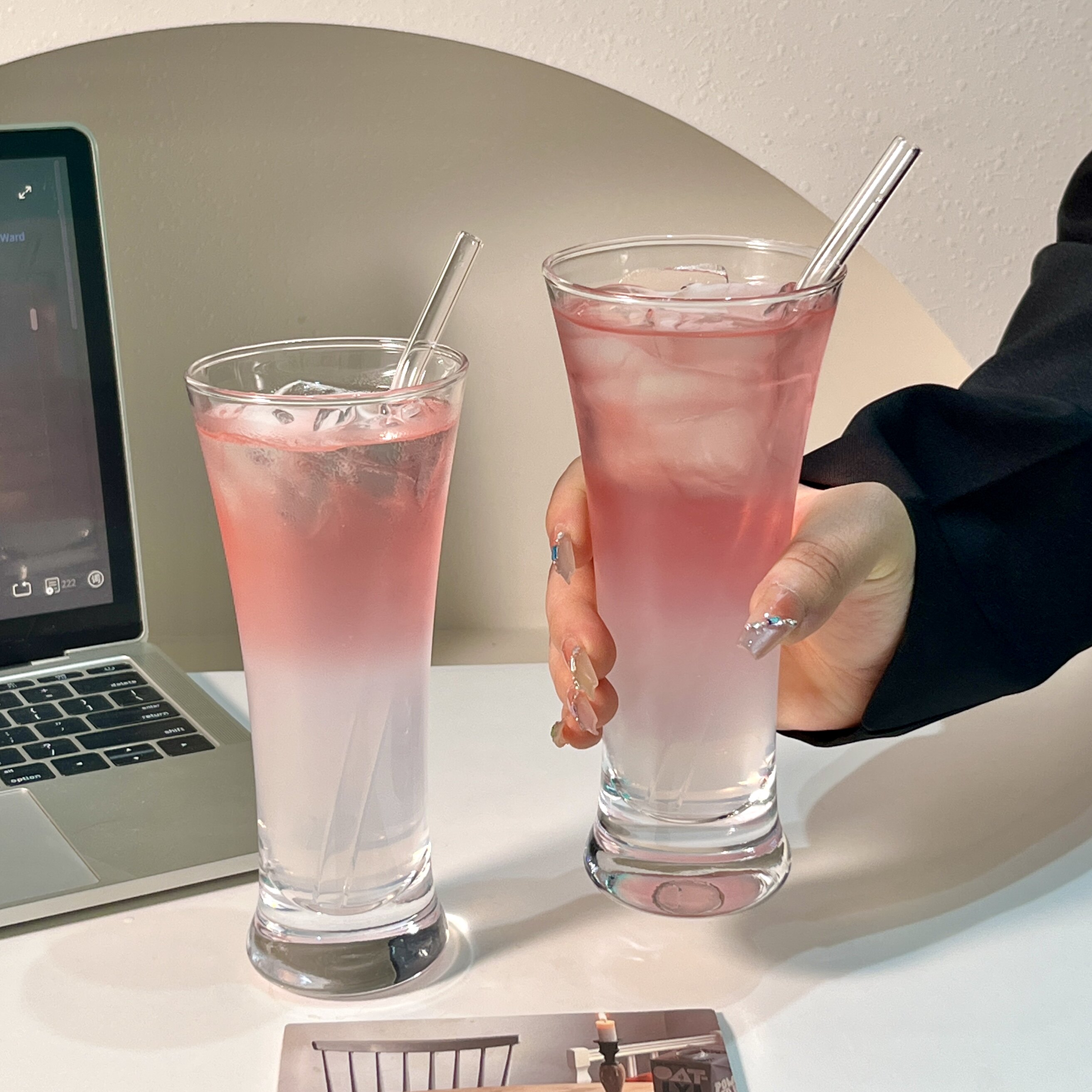 高颜值收腰杯玻璃杯夏季果汁杯