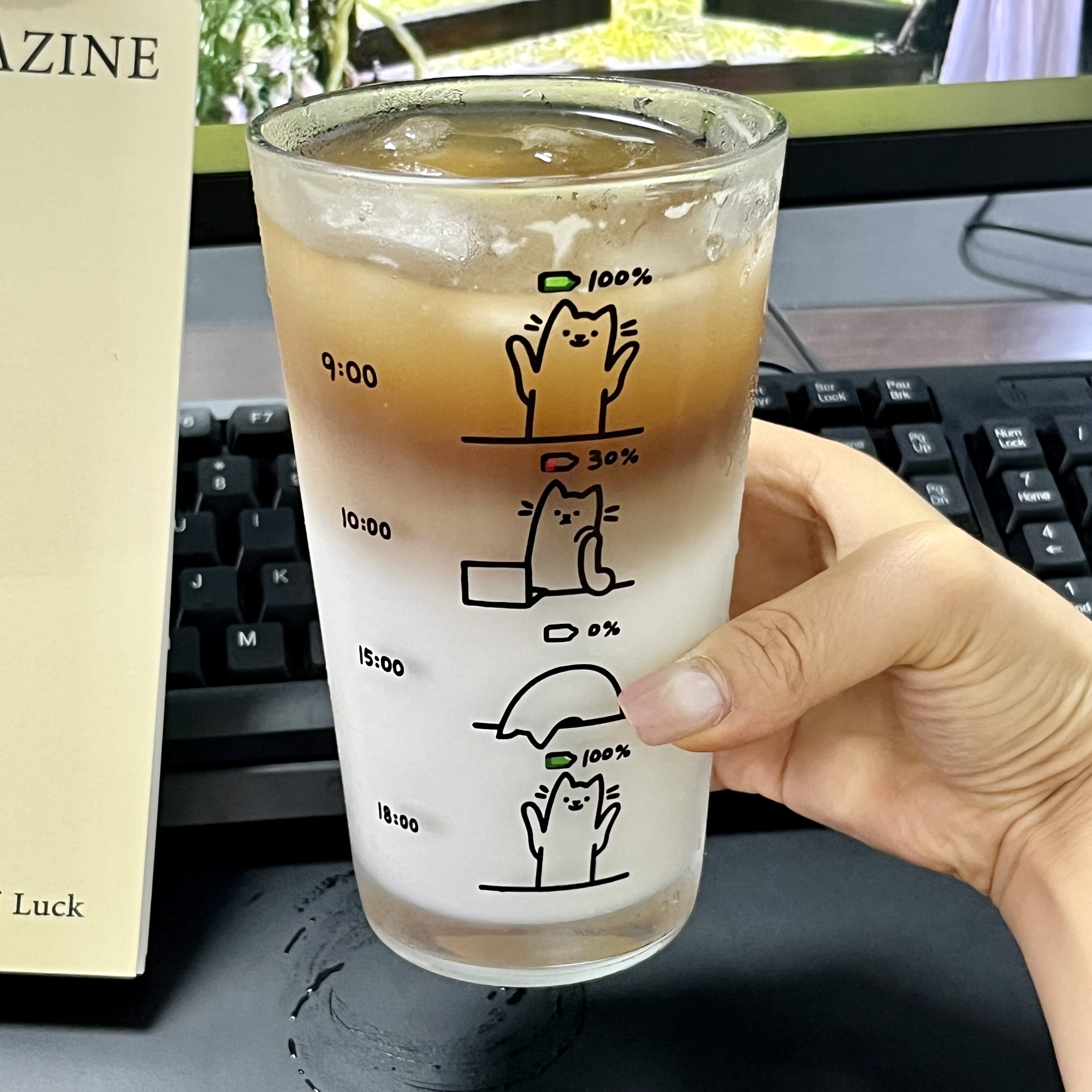 ins风原创可爱小猫玻璃杯牛奶加厚杯子果汁饮料水杯冰咖啡拿铁杯