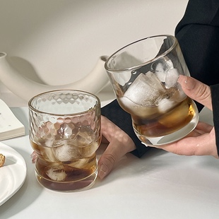 ins风复古条纹玻璃杯家用喝水杯子高颜值咖啡牛奶果汁饮料啤酒杯