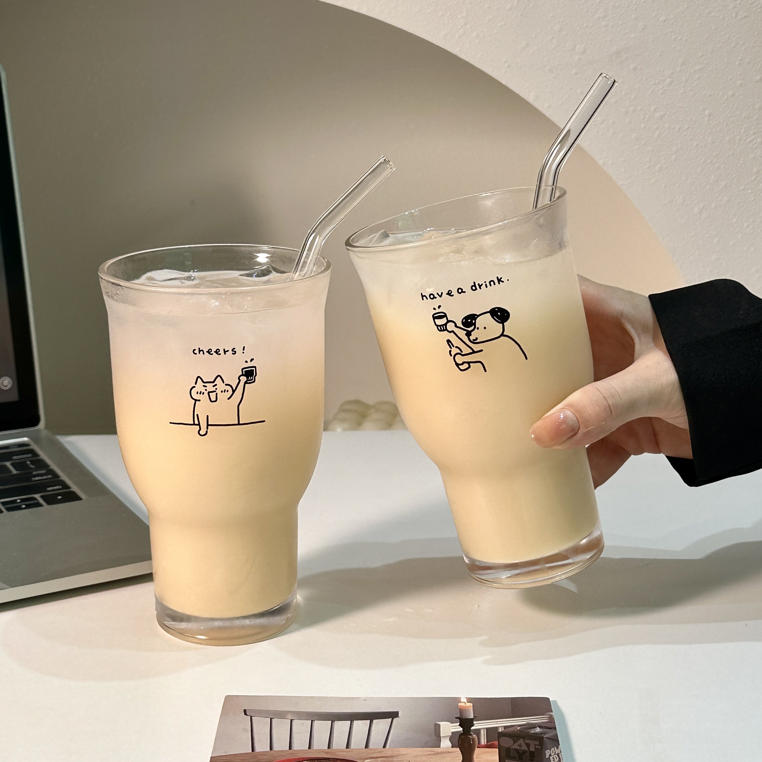 ins风原创可爱小狗玻璃杯喝水杯子牛奶咖啡燕麦杯果汁啤酒饮料杯