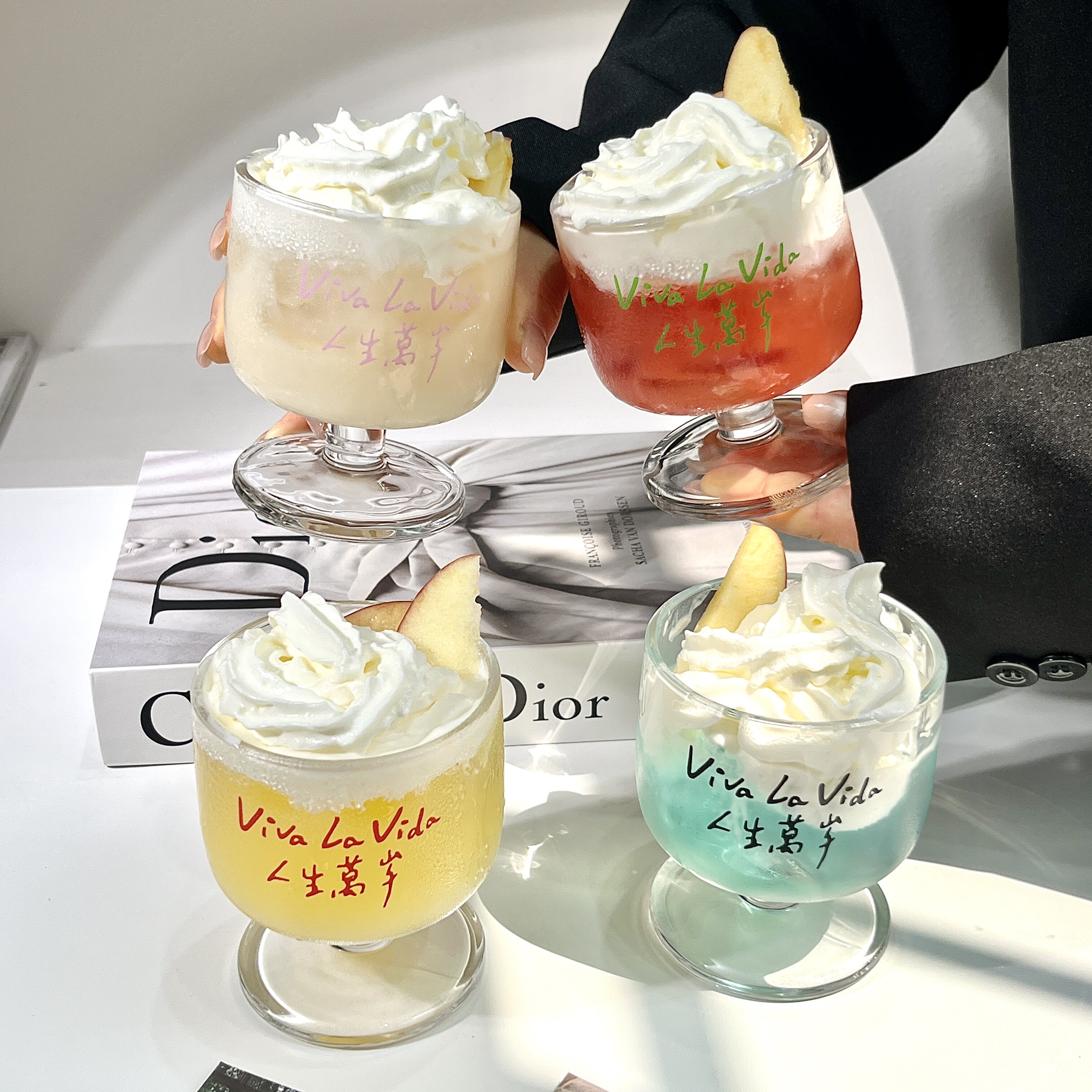 特调饮品冰淇淋矮脚玻璃杯高颜值文字果汁冰咖啡杯微醺个性果酒杯
