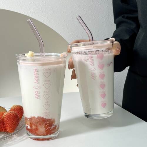 少女大容量咖啡杯玻璃杯带盖