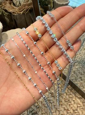 s925重工叠戴简约锁骨链18K金圆珠链米珠素链女网球链欧美辣妹