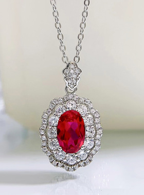 2025 新款S925银红宝石6*9项链珠宝首饰ins风项链气质质感