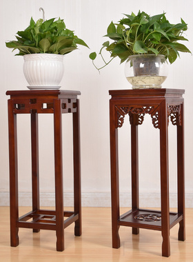中式实木花架子家用方形室内客厅置物架花盆景红木质原木制多层