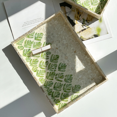 法式轻奢天然精致纯贝壳托盘家用客厅茶几茶盘餐桌收纳置物果盘