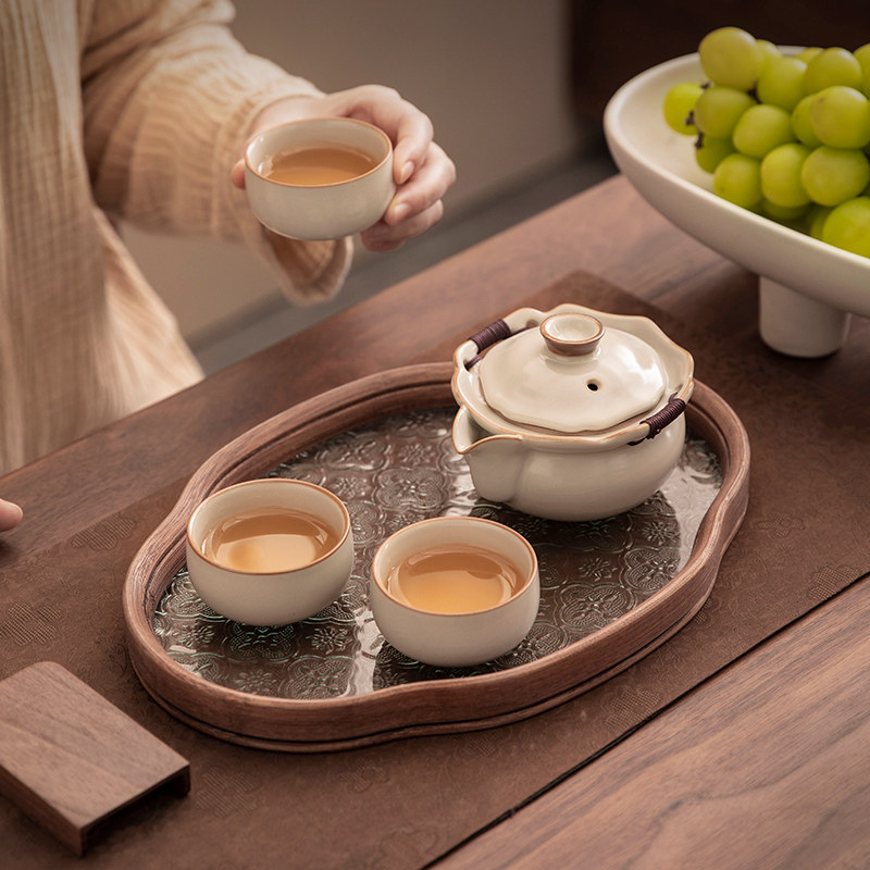 臻惜汝窑功夫茶具套组陶瓷家用手抓茶壶中式高档泡茶杯干泡小茶盘
