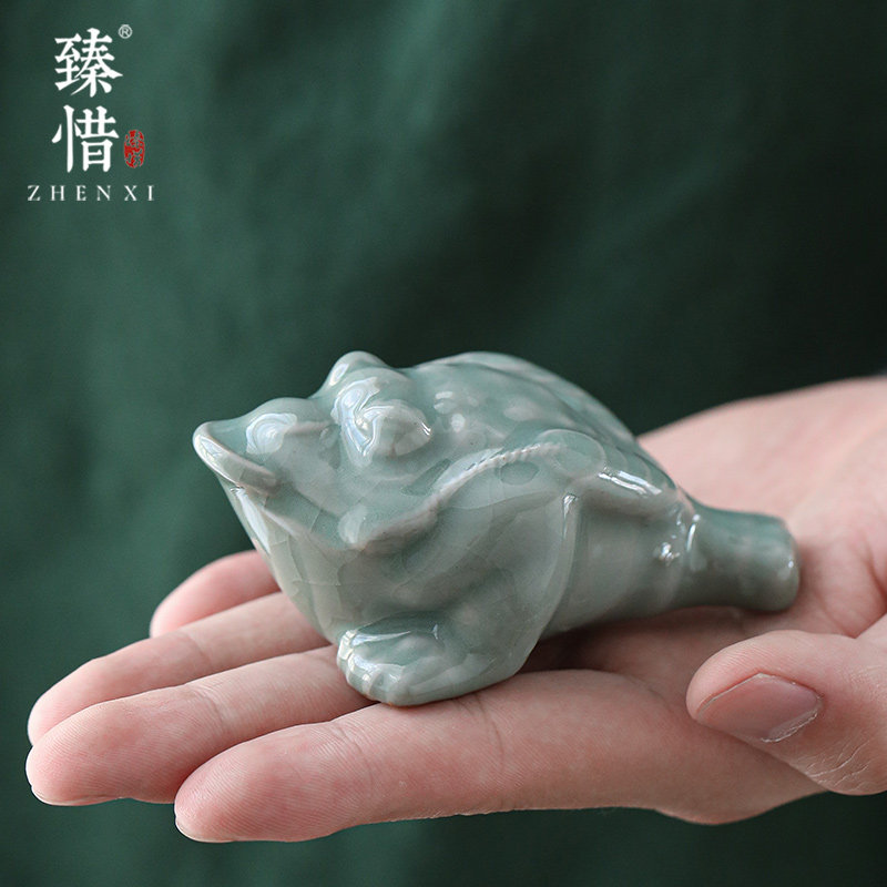 臻惜创意哥窑陶瓷金蝉茶宠茶道摆件零配件功夫茶具家用手工茶玩