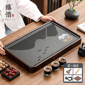 臻惜2023新款乌金石实木小茶盘家用功夫茶具套组轻奢现代干泡茶台