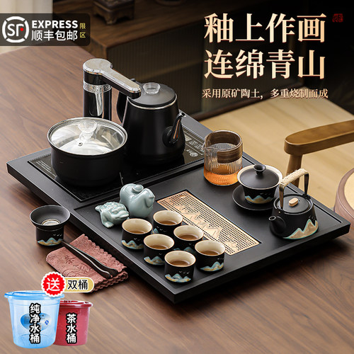 2025新款高档乌金石全自动上水烧水一体茶盘