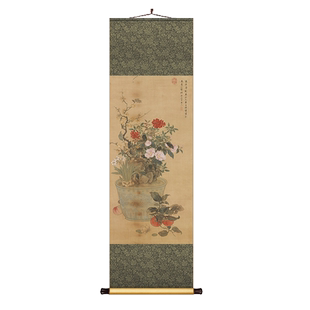 岁朝图明清古画中式丝绸卷轴挂画餐厅书房装饰画玄关走廊过道壁画