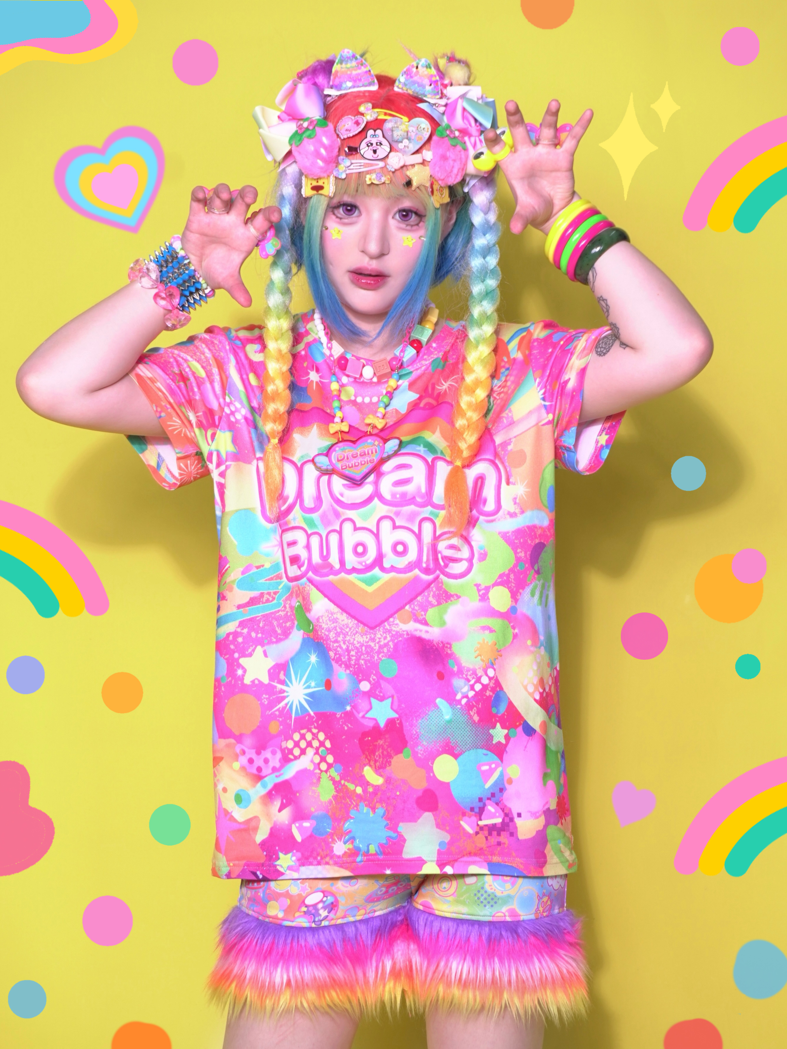 thumbnail for Dream Bubble Harajuku decora rainbow graffiti subculture all-over T-shirt