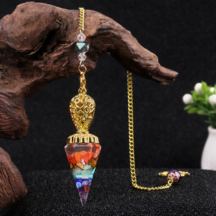 金色灵摆srt天然水晶玛瑙半宝石树脂六角锥吊坠 调频灵摆 链接