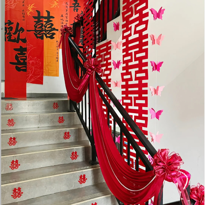 新款楼梯扶手装饰布幔结婚楼道