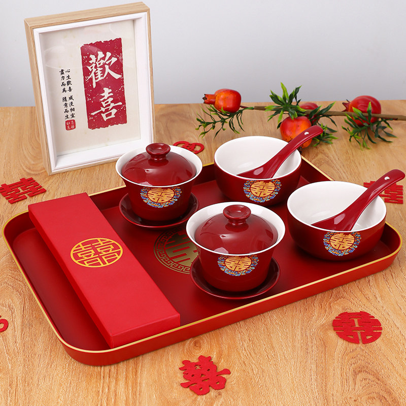 婚庆用品大全碗筷套装敬茶杯子图片