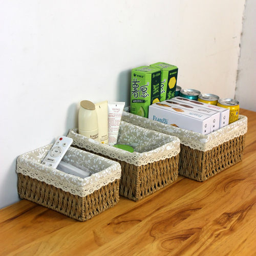 编织收纳筐桌面收纳盒茶几化妆品