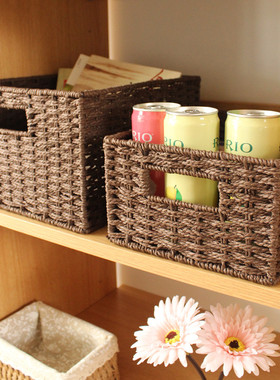 环保手工编织收纳篮桌面杂物零食筐 书桌书本收纳盒化妆品面膜盒