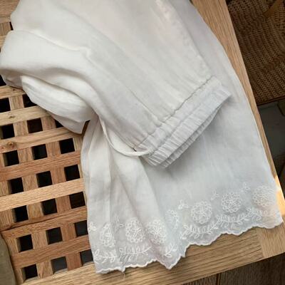 夏季双层文艺阔腿裤 遮胯显瘦松紧腰休闲苎麻九分裤女